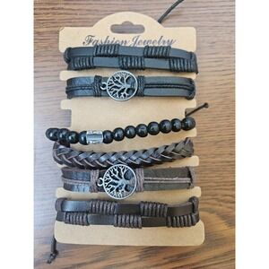 6 New Braided Leather Rope Bracelet Set